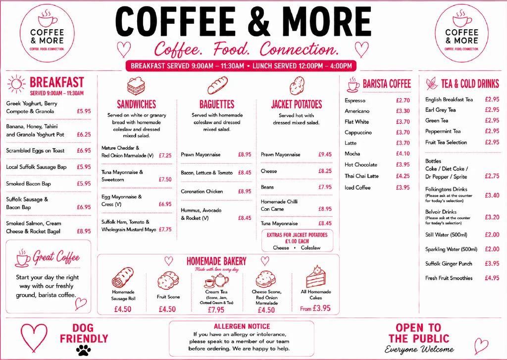 Coffee & More food and drinks menu