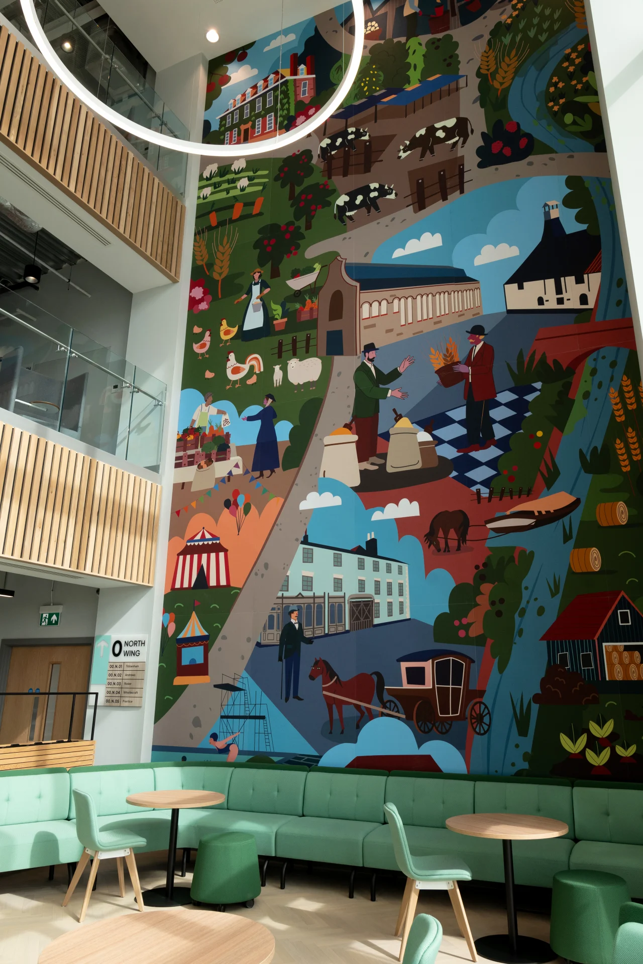 Mural artwork inside Stowmarket Innovation Gateway